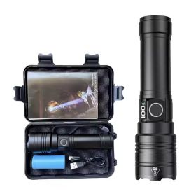 Rechargeable Flashlight 50000 Lumens Long Range Super Bright USB C LED Flashlight Long Life 5 Modes Powerful Zoomable Flashlights For Emergency H (Option: Black)