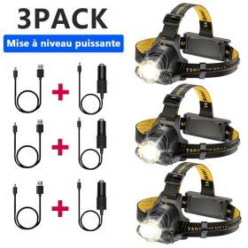 LED Headlamp Rechargeable Head Torch Zoom Headlight Lamp Flashlight Fishling Camping Light With 3 Modes Work Light (Option: 3PACK)