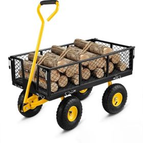 Heavy Duty Garden Cart, 1100 Lbs Large Capacity Steel Garden Cart, Utility Wagon Cart With Removable Sides And Rotating Handle, Outdoor Utility W (Option: Yellow)